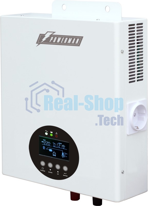 Источник бесперебойного питания ИБП POWERMAN Smart 800 HYBRID, линейно-интерактивный, 800ВА/480Вт, 165-265В, 2 евророзетки, внешняя свинцово-кислотная (AGM, GEL, FB) или LiFePO4 батарея на 12В емкостью от 55Ач (не входит в комплект поставки), ток заряда до 15А, ЖК-дисплей, навесной, 310мм х 270мм х 85мм, 6.6кг.