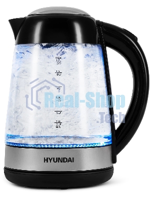 Чайник электрический Hyundai HYK-G3803 1.7л. 2200Вт черный/серебристый (корпус: стекло)