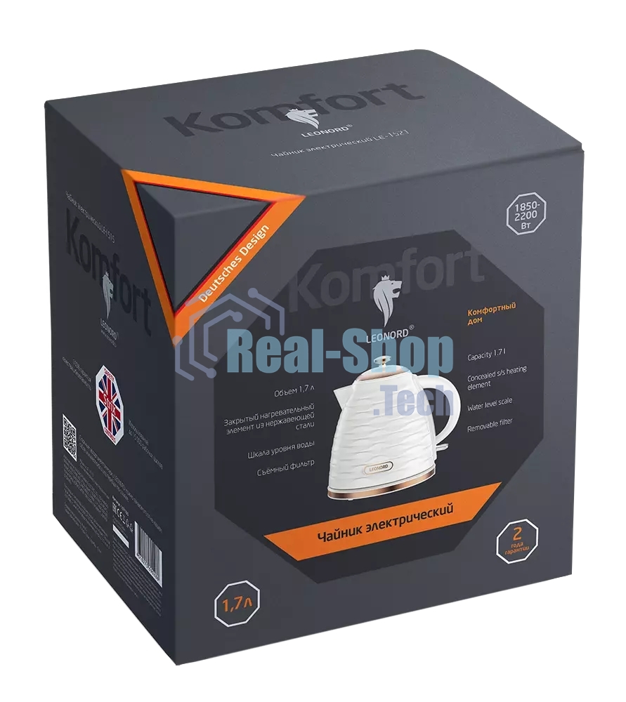 Чайник электрический LEONORD LE-1521 1,7 л, 2200 Вт, пластик, белый