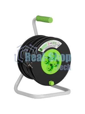 Удлинитель силовой ЭРА GREEN LINE KAT-3x1.5-50m Greenline на катушке пластик 4 розетки с заземлением 50 м ПВС 3x1.5 мм2