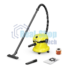 Хозяйственный пылесос Karcher WD 2 Plus V-12/6/18/C желтый, 1000 Вт, уборка сухая/влажная, пылесборник мешок/контейнер, 12 л
