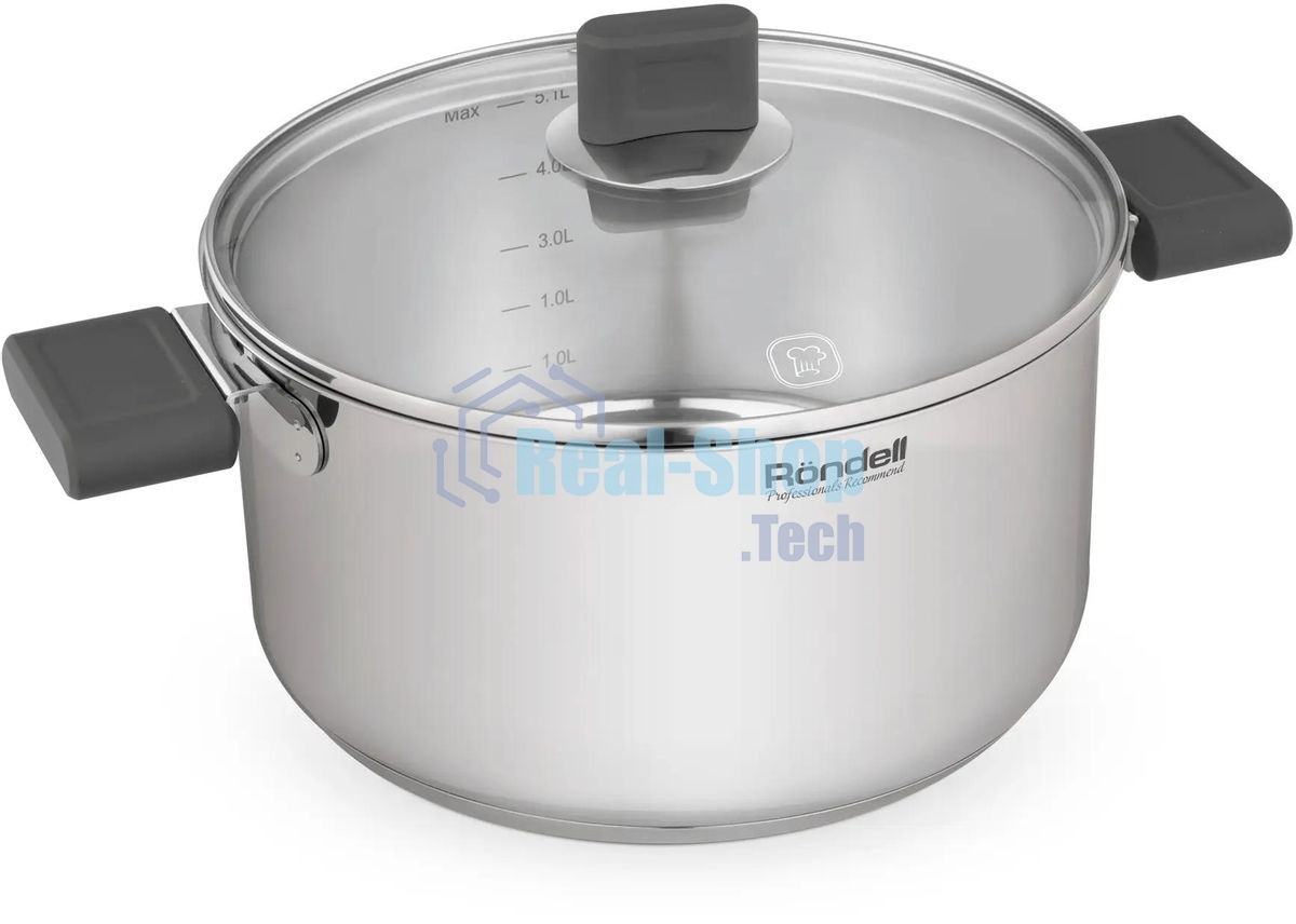 Кастрюля Rondell Quadro RDS-1597, 5.1 л, 24 см, с крышкой, сталь