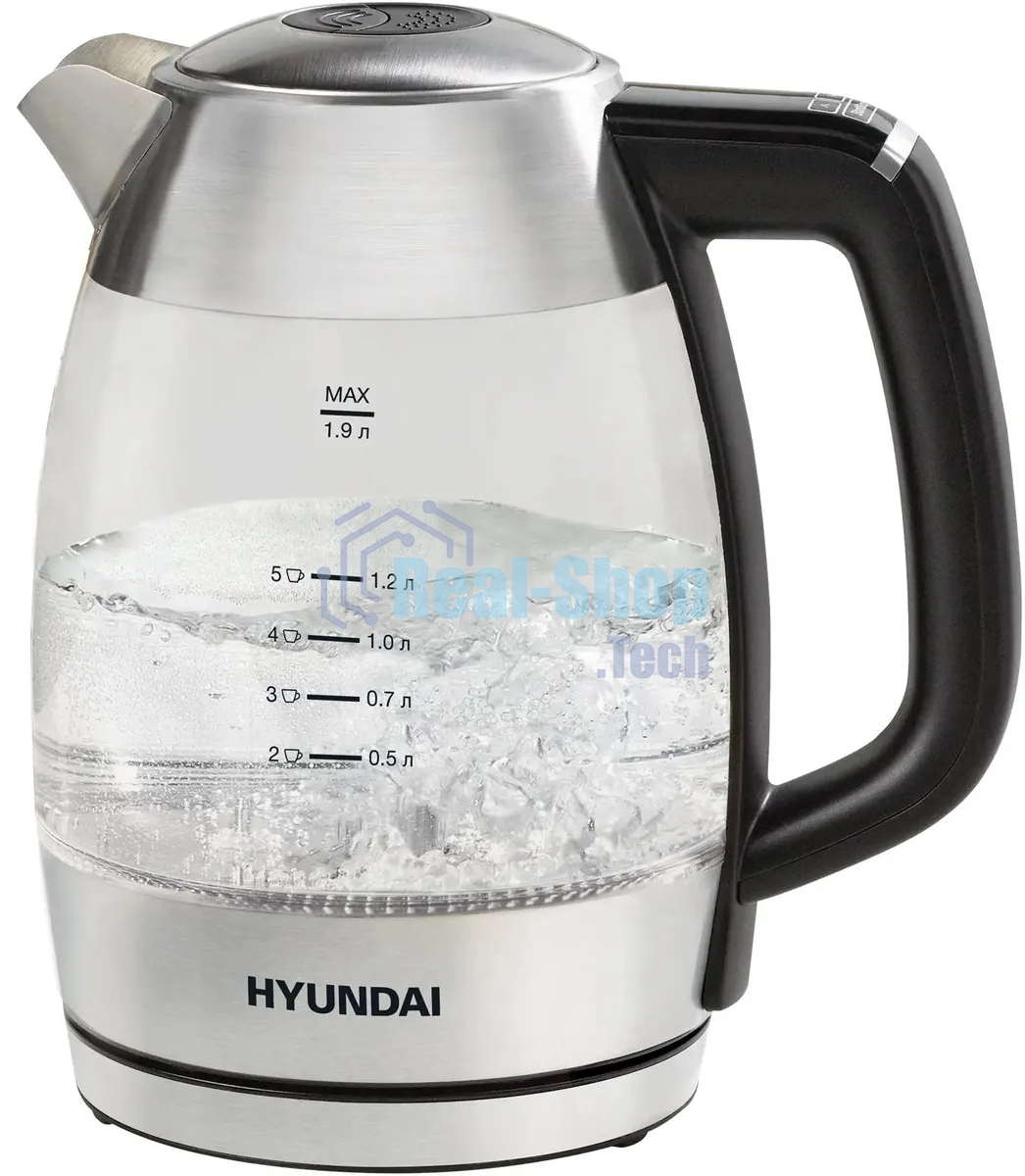 Чайник электрический Hyundai HYK-G9408, 1.9л, 2200Вт, черный/серебристый