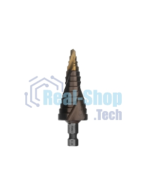 Сверло ступенчатое Denzel 6-8-10-12-14-16-18-20-22-24-26-28-30 мм, Р6М5К5, 6-гр. хвостовик