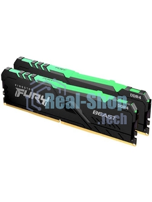 Оперативная память Kingston Fury Beast, DDR4, 16GB (2x8GB), 3200MHz, CL16, DIMM, с радиатором, RGB, черный