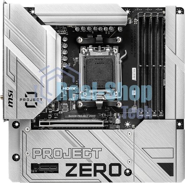 Материнская плата MSI B650M PROJECT ZERO, AM5, AMD B650, 4xDDR5, 4xSATA, 2xM.2, 1xPCIe 4.0 x16, 1xPCIe x1, 1xDP, 1xHDMI, 1x 2.5Gb LAN, 2xUSB-A 2.0, 2xUSB 3.2 Gen 1, 3xUSB 3.2 Gen 2, 3x3.5 мм, 7.1, mATX