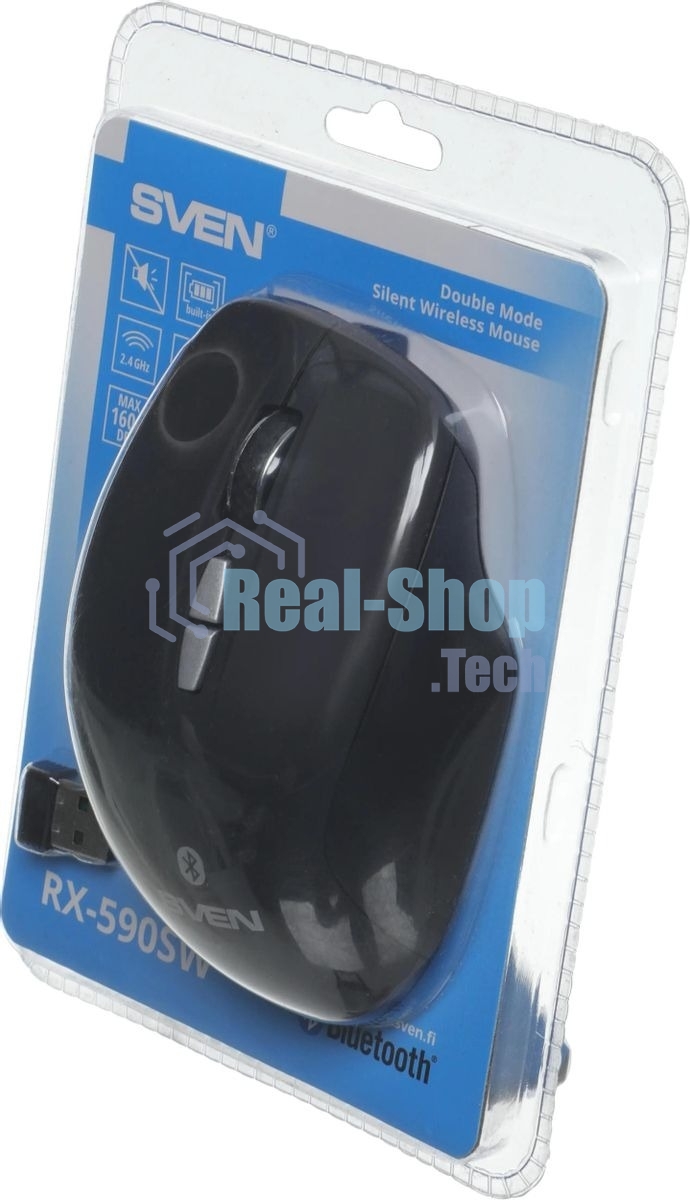 Мышь беспроводная SVEN RX-590SW черный, 1600 dpi, радиоканал, Bluetooth, USB, кнопки - 7