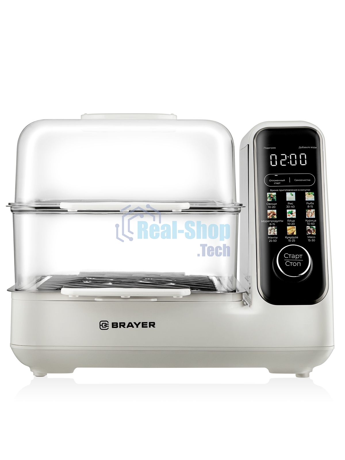 Пароварка BRAYER BR2860 бежевый, 10 л, ярусы - 2, 2050 Вт, электронное