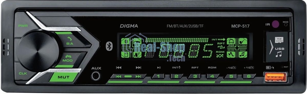 Автомагнитола Digma MCP-517, 1 DIN, Bluetooth, USB Type-A, AUX, пульт ДУ