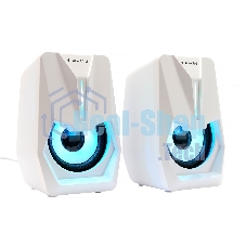 Акустическая система 2.0 Gembird SPK-303-W, 6Вт, пластик, рег.громкости, LED подсветка, белый
