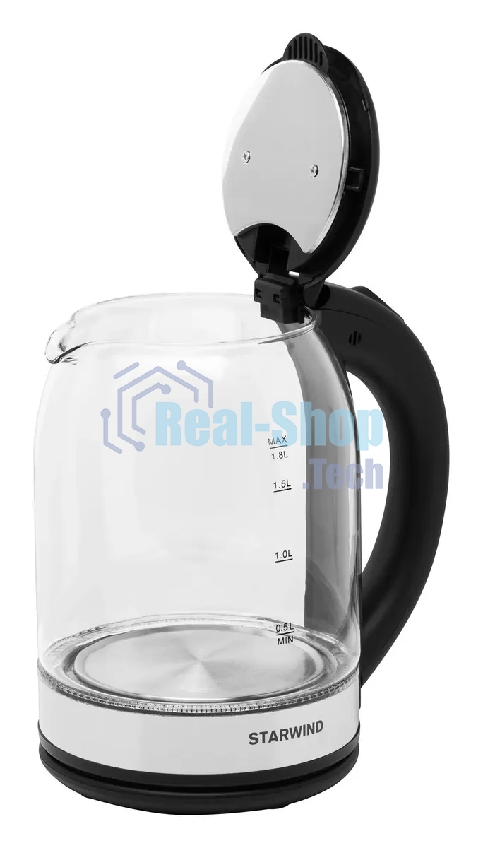 Чайник электрический Starwind SKG2051 1.8л. 1800Вт черный/серебристый (корпус: стекло)