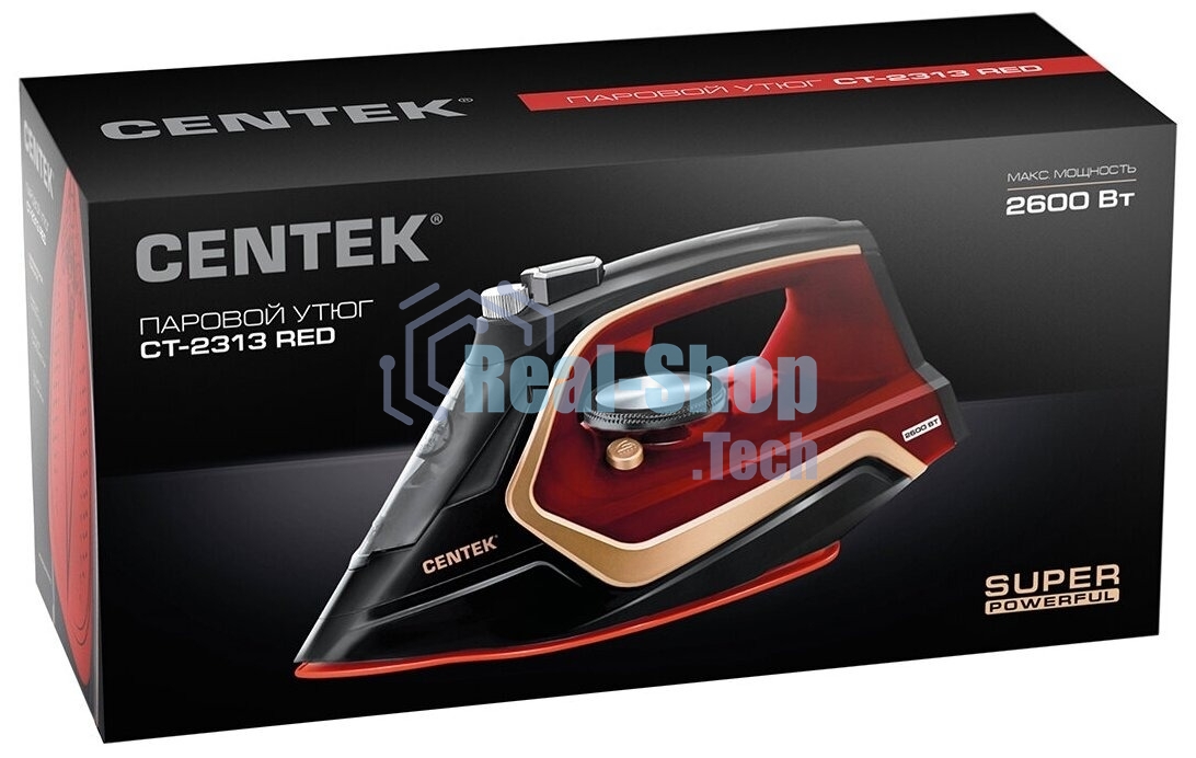 Утюг Centek CT-2313 RED 2600 Вт керамическая подошва, 350мл, паровой удар, самоочистка, капля-стоп