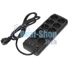 Сетевой фильтр Powercom SP-10 USB2A1СB 1.8 м 1.8м (10 розеток) черный, коробка