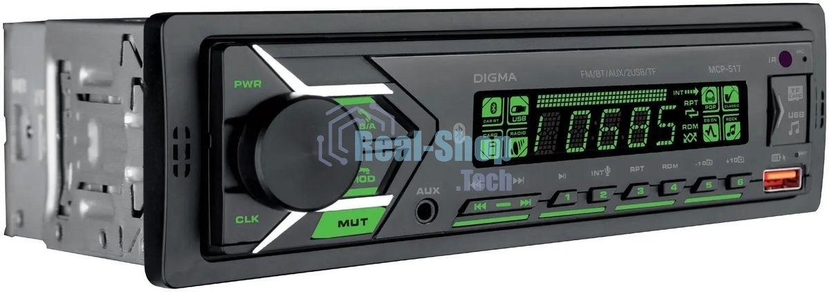 Автомагнитола Digma MCP-517, 1 DIN, Bluetooth, USB Type-A, AUX, пульт ДУ
