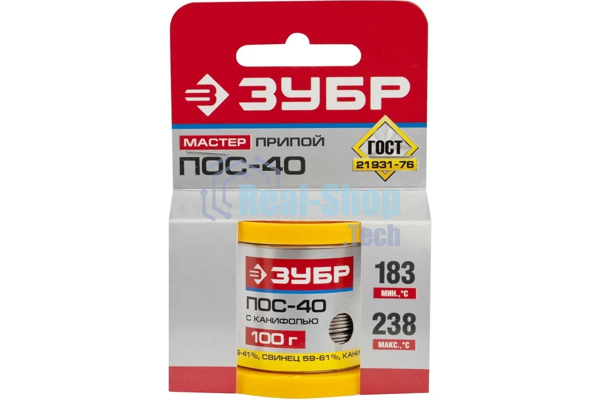 Припой Зубр 55451-100-10C ПОС 40 трубка с канифолью 100г 1мм