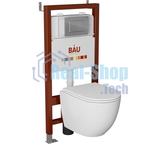 Комплект BAU 6 в 1: инсталляция BAU PRO, унитаз подвесной торнадо Bau Nimb Hurricane-3, сиденье дюропласт микролифт, клавиша BAU Stil, хром