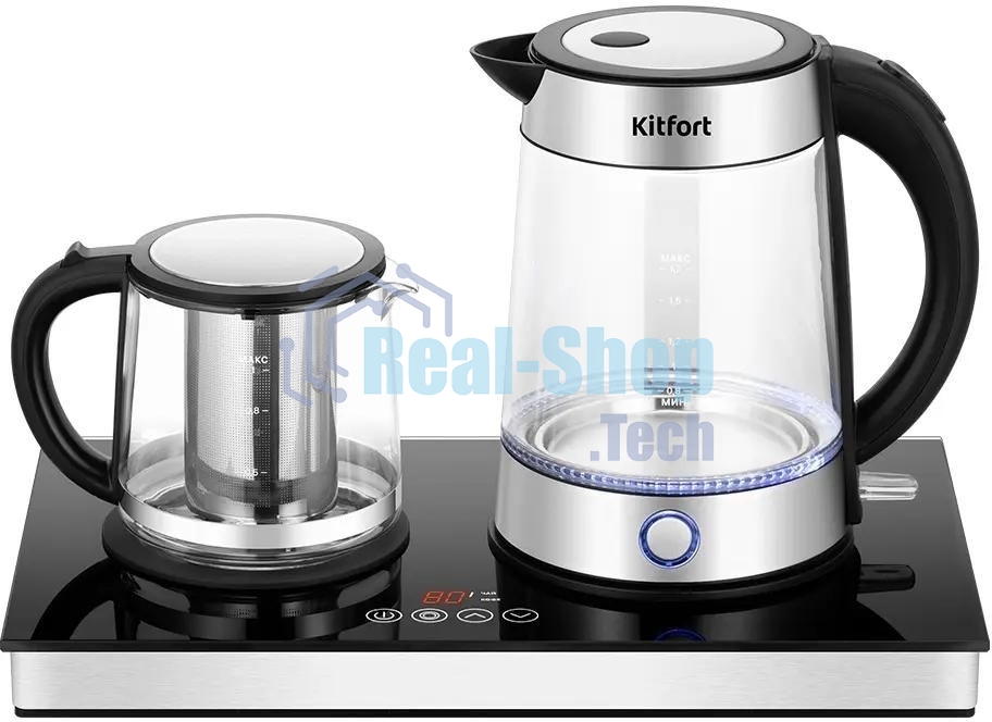 Чайный набор Kitfort КТ-6741 1.7л. 2200Вт черный/нержавеющая сталь корпус: стекло/металл/пластик