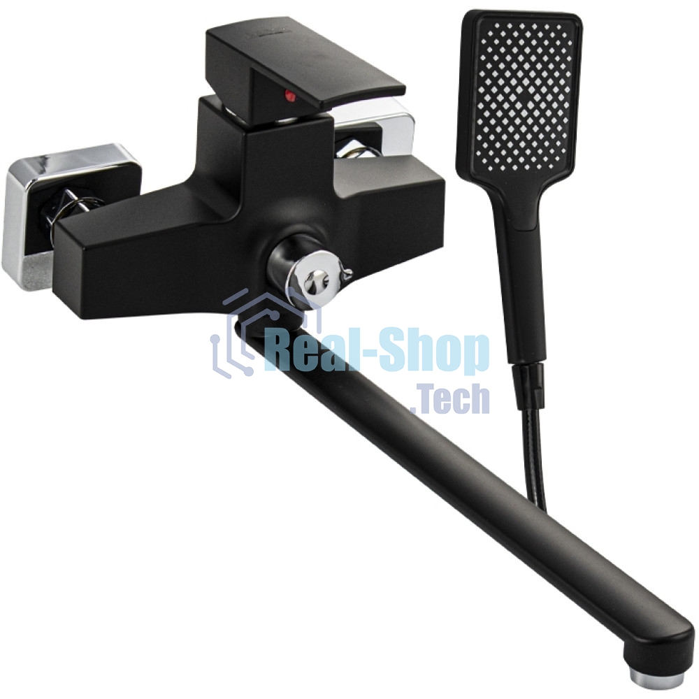 Смеситель в ванную BRIMIX 5564 длинный излив, шаровый, из высокопрочного пластика АБС, черный, квадратный корпус