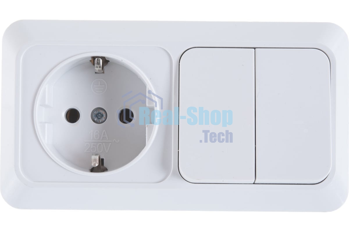 Блок ОП Олимп 2-кл. вык.+ роз. с заземл. горизонт. бел. UNIVersal О0033