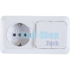 Блок ОП Олимп 2-кл. вык.+ роз. с заземл. горизонт. бел. UNIVersal О0033