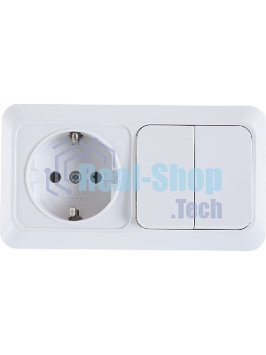 Блок ОП Олимп 2-кл. вык.+ роз. с заземл. горизонт. бел. UNIVersal О0033