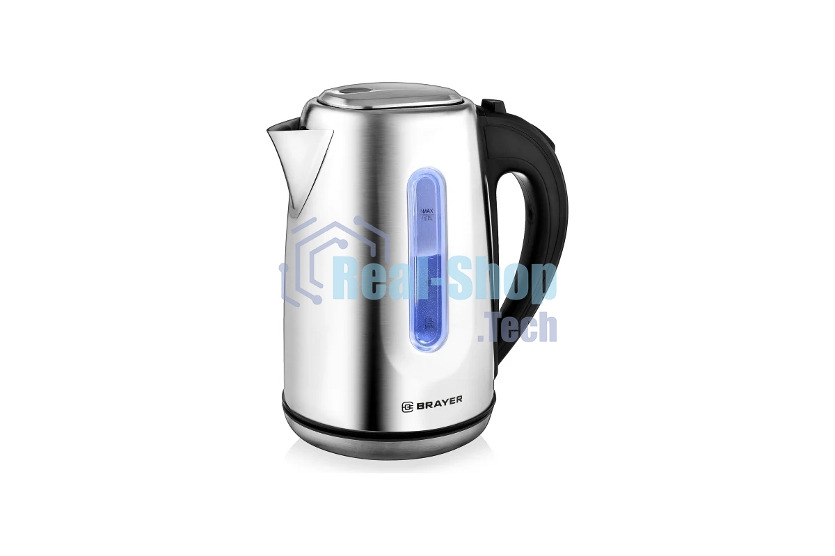 Чайник электрический BRAYER BR1014, 2200 Вт, 1,7 л, нержав.сталь, индикат. уровн. воды, автоотключ