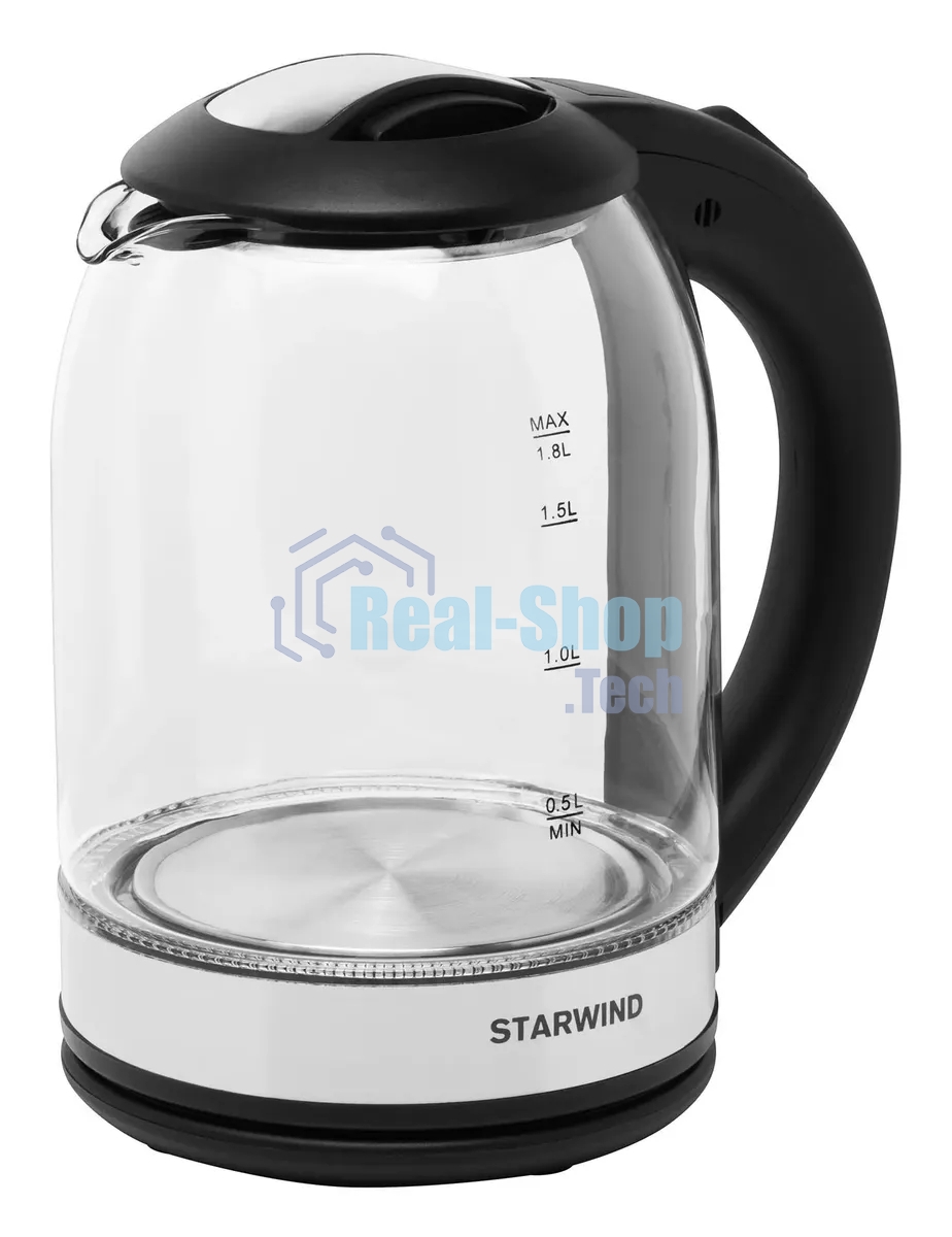 Чайник электрический Starwind SKG2051 1.8л. 1800Вт черный/серебристый (корпус: стекло)