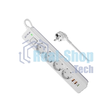 Удлинитель с сетевым фильтром Defender DFS 141, белый, 4розетки, USB+TypeC, 1.5 м.