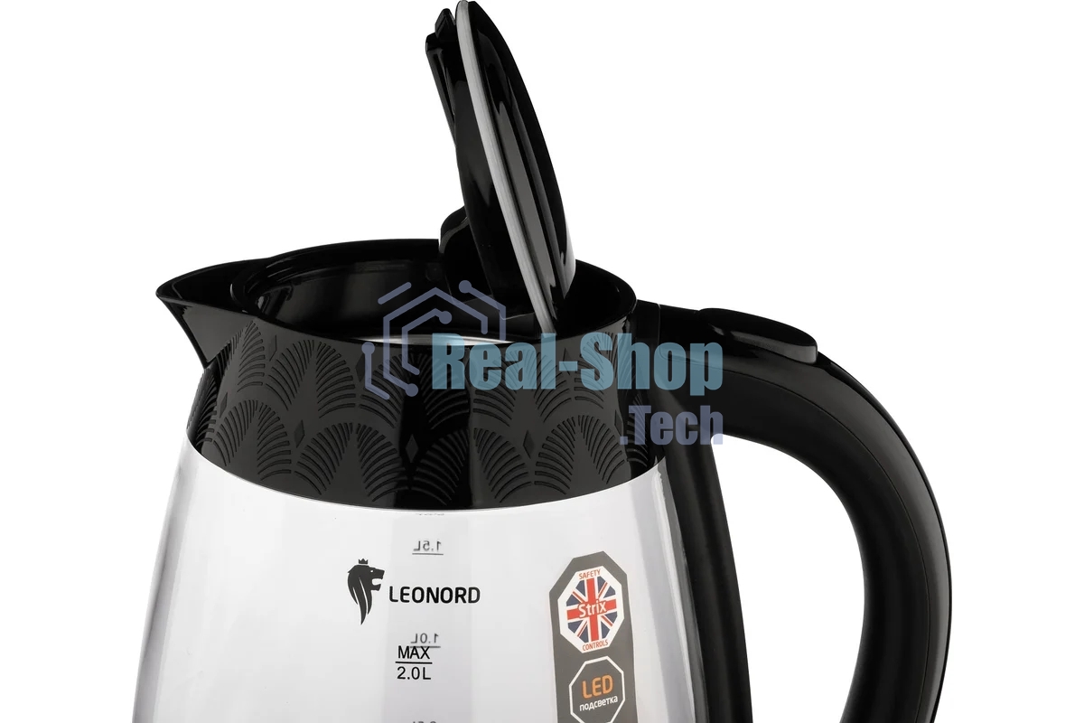 Чайник электрический LEONORD LE-1519 2 л, 2200 Вт, стекло, черный