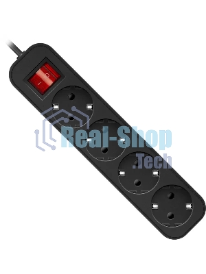 Удлинитель Defender G418 черный, 1.8 м, EURO, 4 розетки, 2200 Вт