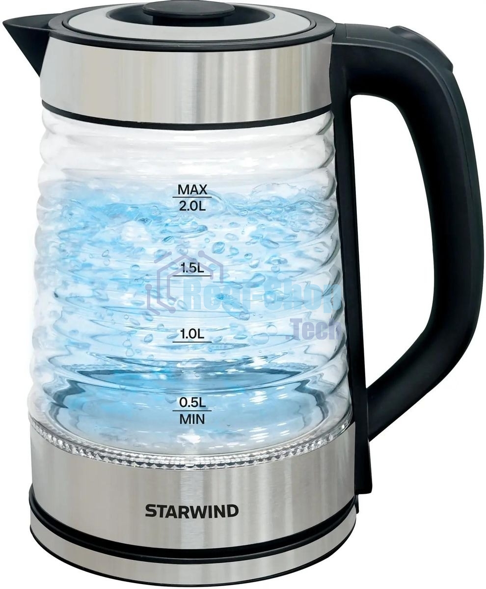 Чайник электрический Starwind SKG2111 2 л, 1800 Вт, черный/прозрачный корпус: стекло