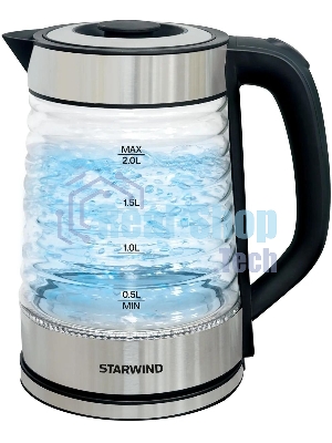 Чайник электрический Starwind SKG2111 2 л, 1800 Вт, черный/прозрачный корпус: стекло