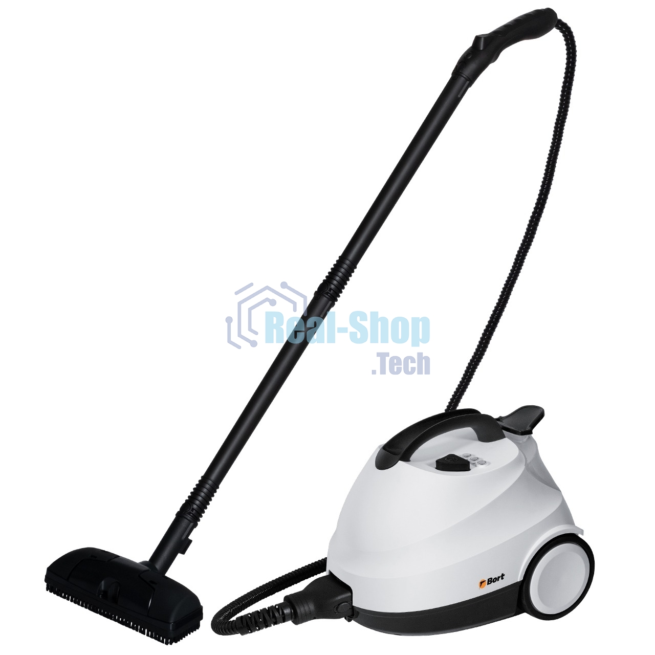 Пароочиститель Bort BDR-2700-R, 2200 Вт; 4 бар; Постоянная подача пара 45 г/мин; Температура пара 143 °С; Емкость бачка 1200 мл; Объем бойлера 1,5 л; Время нагревания 360 с; Время непрерывной работы 35 мин; Длина шланга 2 м; Длина шнура питания 3 м; Разме