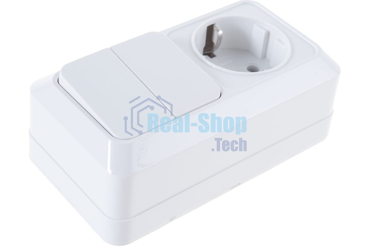 Блок ОП Олимп 2-кл. вык.+ роз. с заземл. горизонт. бел. UNIVersal О0033