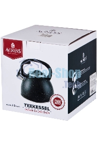 Чайник для плиты Agness 907-045 черный МРАМОР нерж. 2,5 л