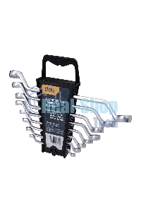 Набор накидных изогнутых гаечных ключей 8 шт Deli DL150008A Спецификация: 6x7мм, 8x9мм, 10x11мм, 12x13мм, 14x15мм, 16x17мм, 18x19мм, 20x22мм. Матовая хромированная поверхность. Пластиковая упаковка.