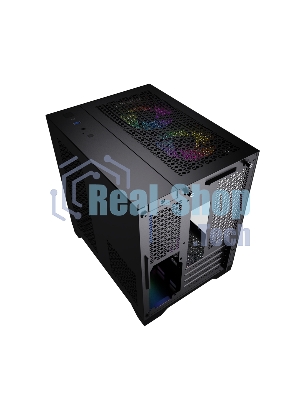 Компьютерный корпус Powercase Vision Micro, Black, Tempered Glass, 4х 120мм 5-color fan, черный, mATX (CVBM-L4)