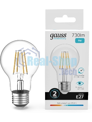 Лампа филам. Gauss Filament 9Вт цок.:E27 груша св.свеч.бел.нейт. (упак.:10шт) (22229)