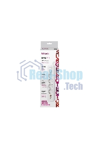 Удлинитель с сетевым фильтром Defender DFS 143, белый, 4розетки, USB+TypeC, 3 м.