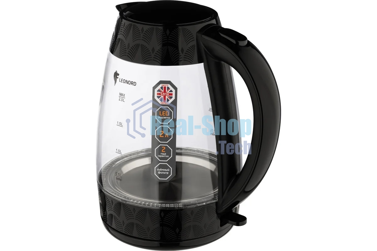 Чайник электрический LEONORD LE-1519 2 л, 2200 Вт, стекло, черный