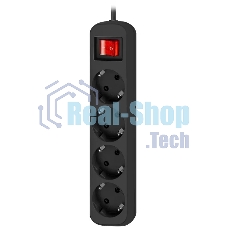 Удлинитель Defender G418 черный, 1.8 м, EURO, 4 розетки, 2200 Вт