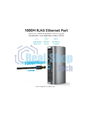Док-станция Vention TPJH0-EU, USB Type-C, HDMI/VGA/USB/RJ45/SD/3.5мм/PD/DC, USB Type-C