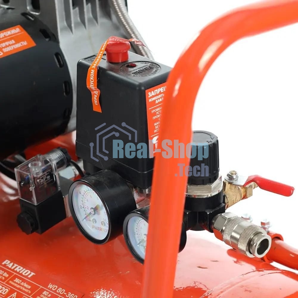 Компрессор Patriot поршневой безмасляный WO 80-360, 360 л/мин, 8 бар, 2200 Вт, 80 л, быстросъем и 