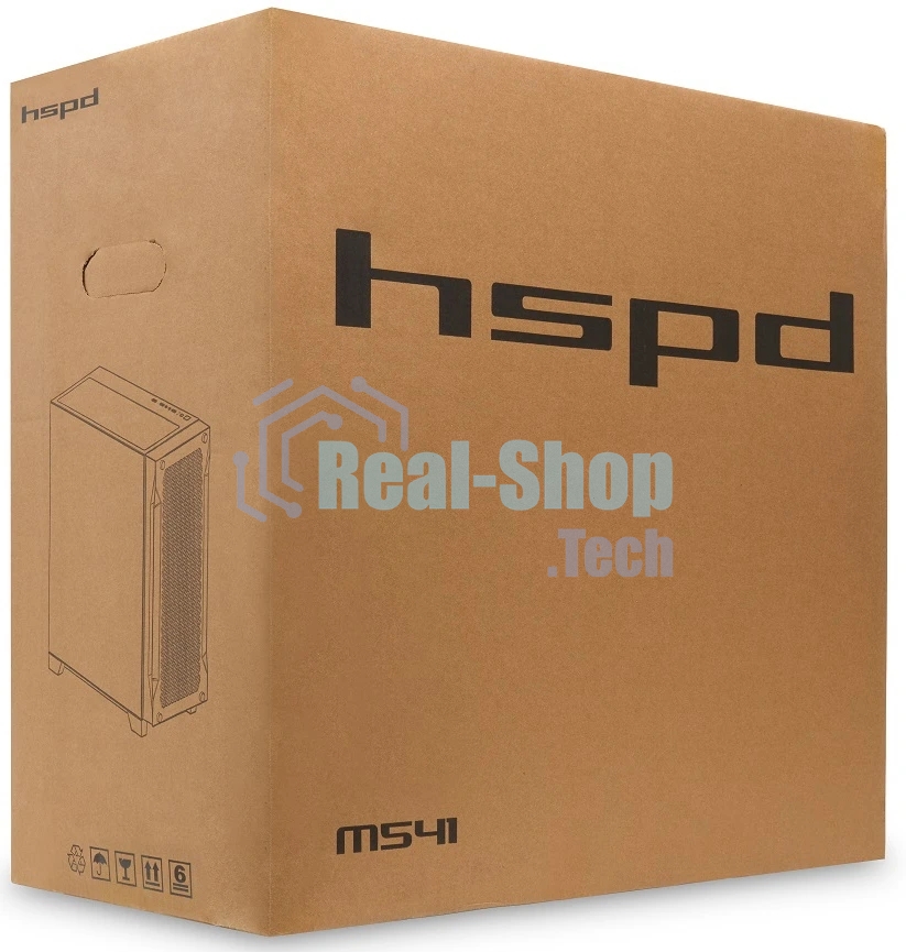 Компьютерный корпус без блока питания Case HSPD M541, Mesh Mid Tower, черный, TG, 0.7 SPCC, no fans, ATX, mATX, mITX, 170/405/210мм, 2x2.5