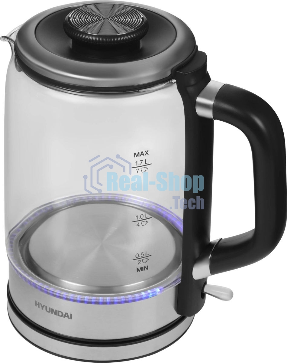 Чайник электрический Hyundai HYK-G5501 1.7 л, 2200 Вт, серебристый/черный