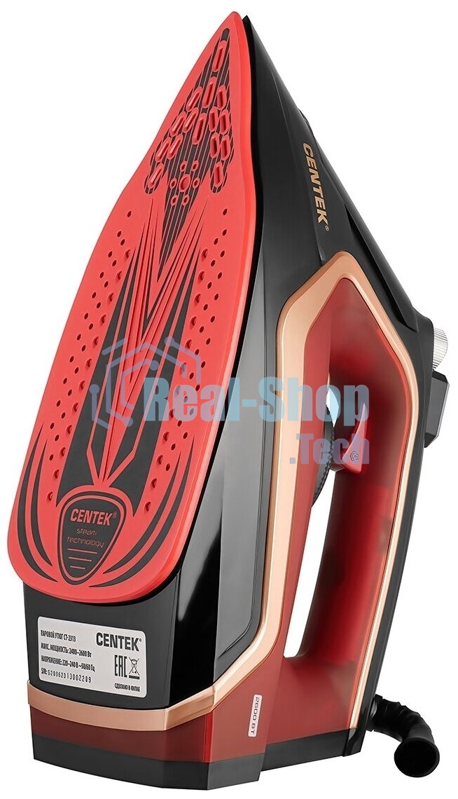 Утюг Centek CT-2313 RED 2600 Вт керамическая подошва, 350мл, паровой удар, самоочистка, капля-стоп