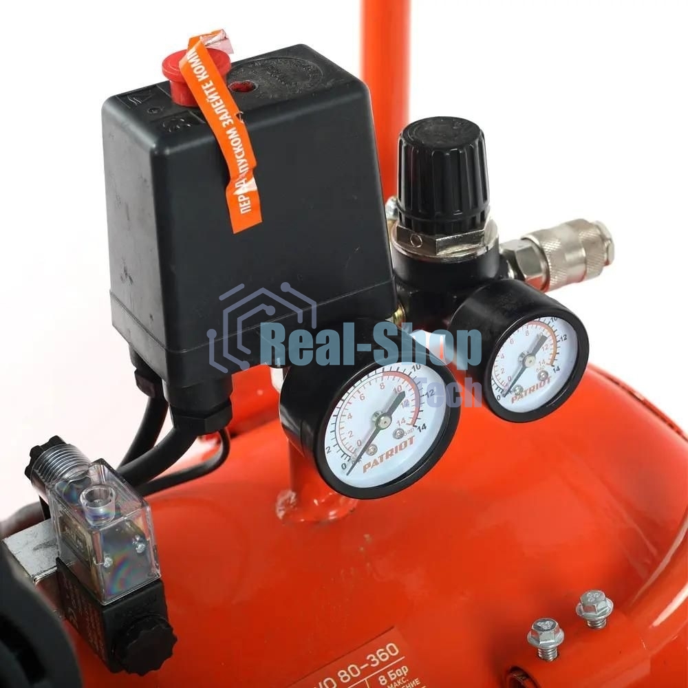 Компрессор Patriot поршневой безмасляный WO 80-360, 360 л/мин, 8 бар, 2200 Вт, 80 л, быстросъем и 