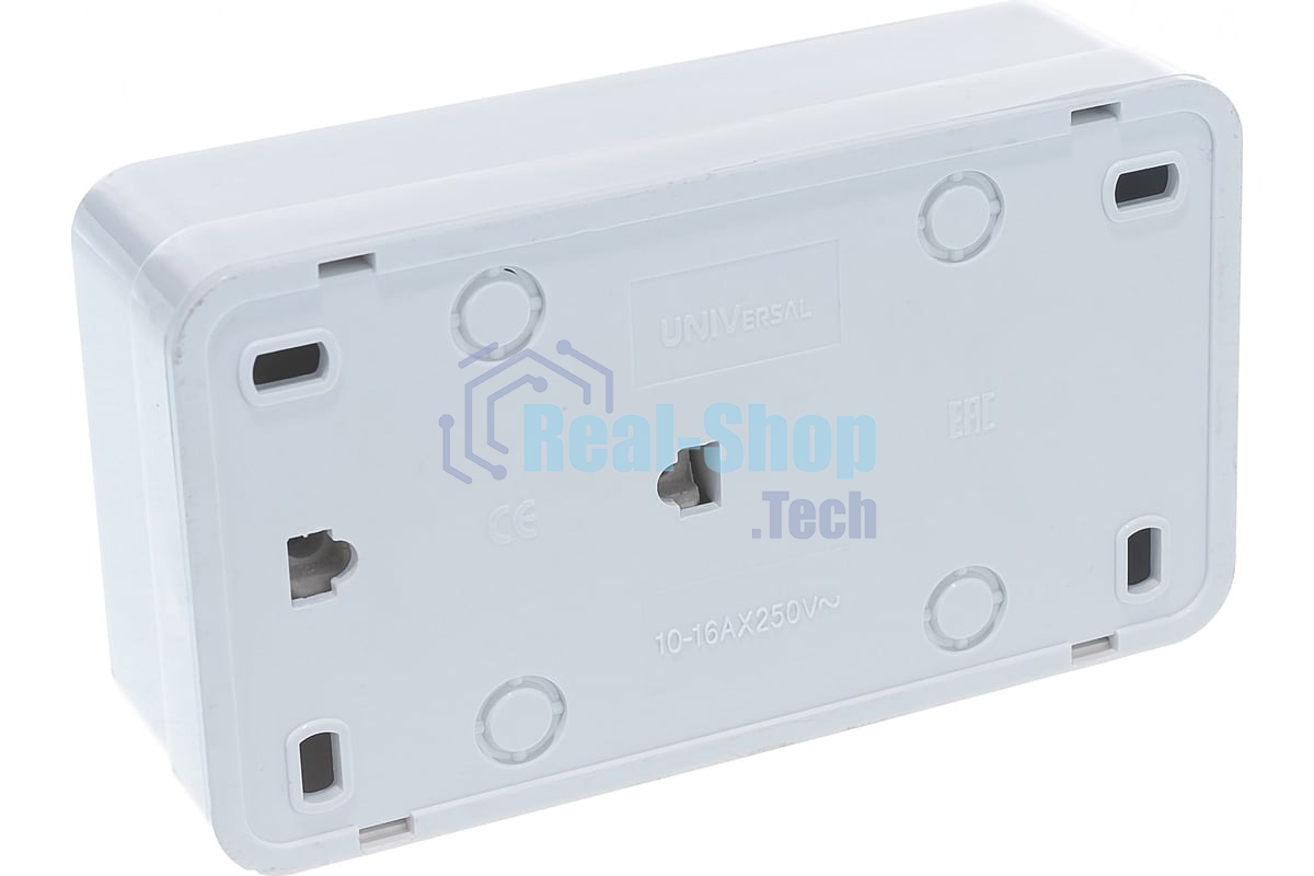 Блок ОП Олимп 2-кл. вык. с подсветкой + роз. с заземл. горизонт. бел. UNIVersal О0037