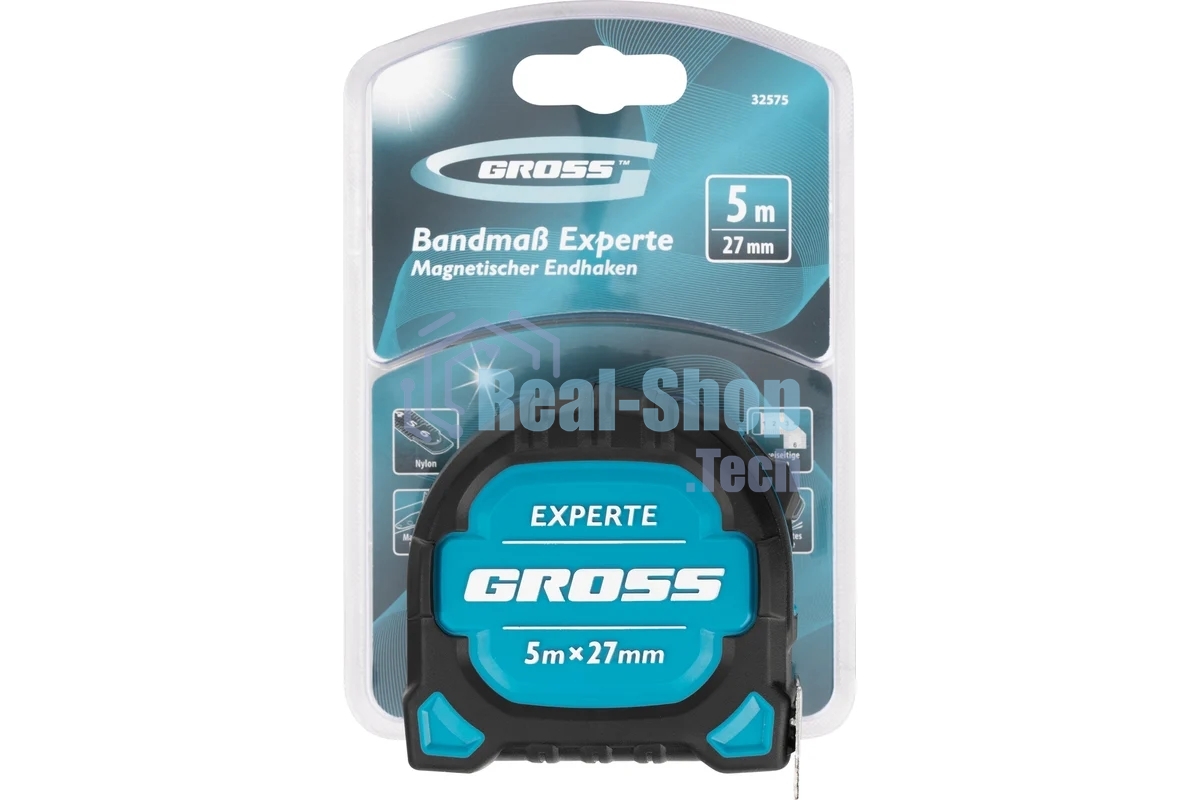 Рулетка Gross Experte, 5 м x 27 мм, двухкомпон. корпус, магнит, двухстор. разметка, нейлон