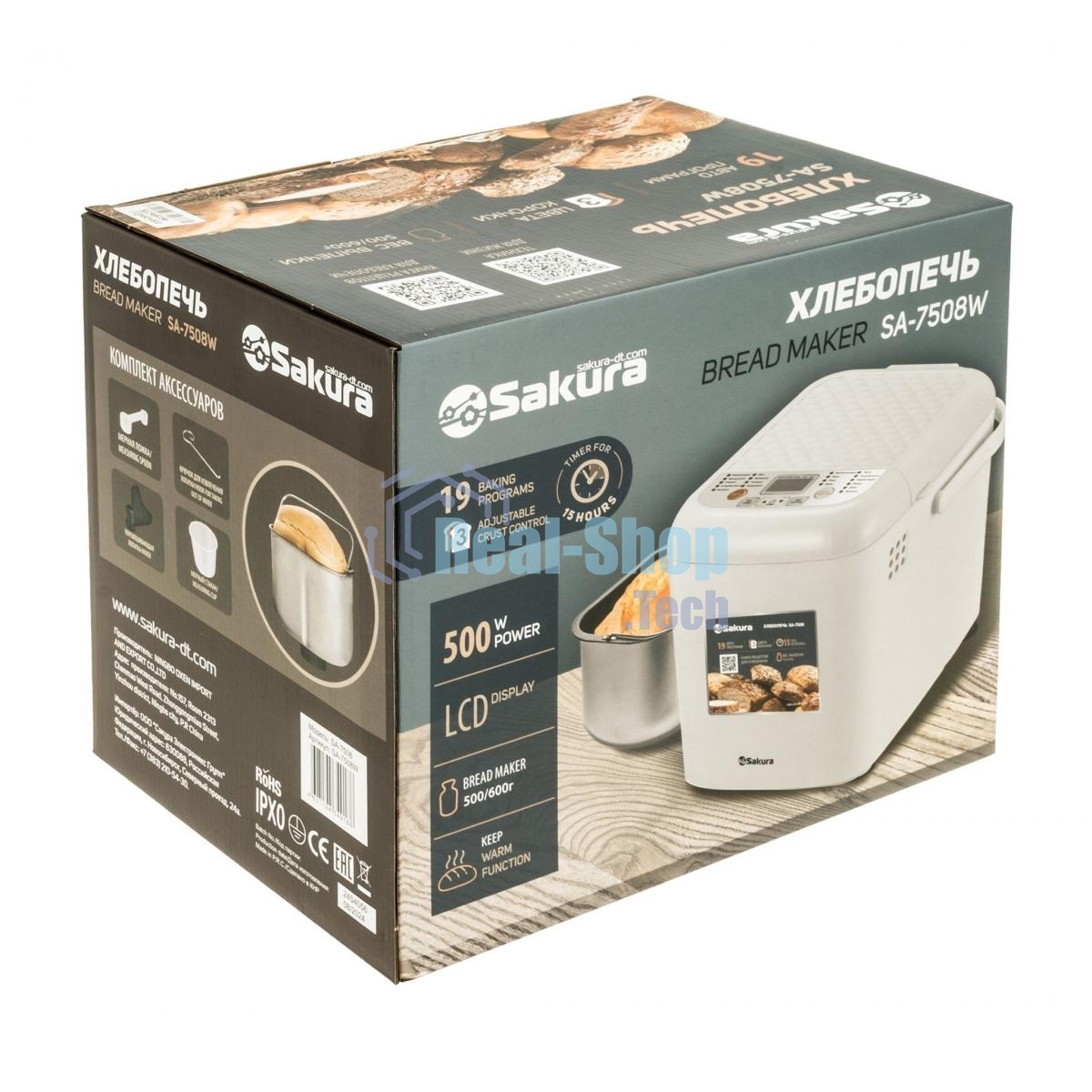 Хлебопечка Sakura SA-7508W 500 Вт, 19прогр 500/600гр